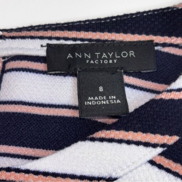 Ann Taylor Women’s Striped Sleeveless Dress Size 8 Jersey Knit High Neck Summer - Picture 2 of 8